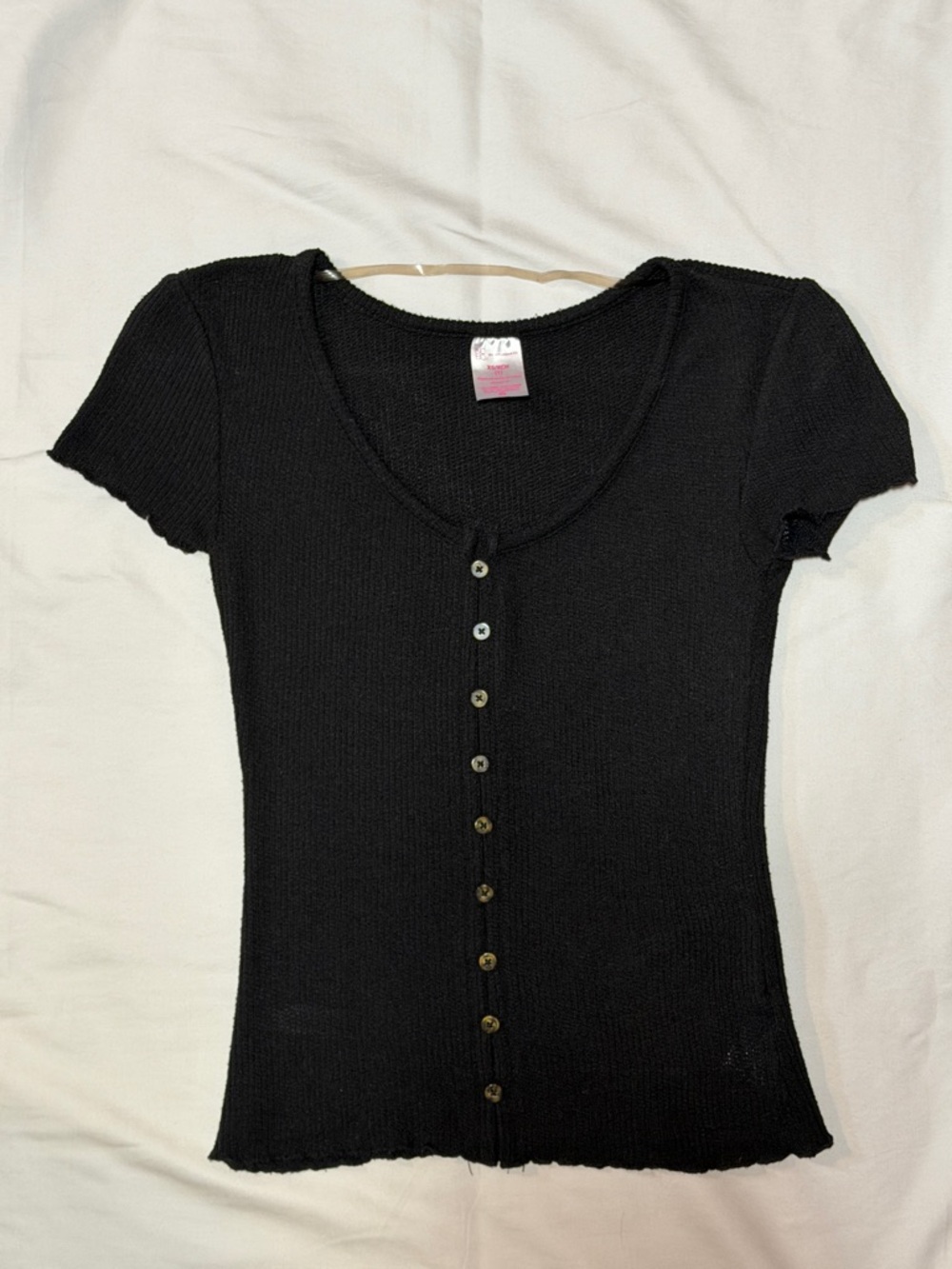 No Boundaries Black Ribbed Button Front Short Sleeve T-Shirt XS
